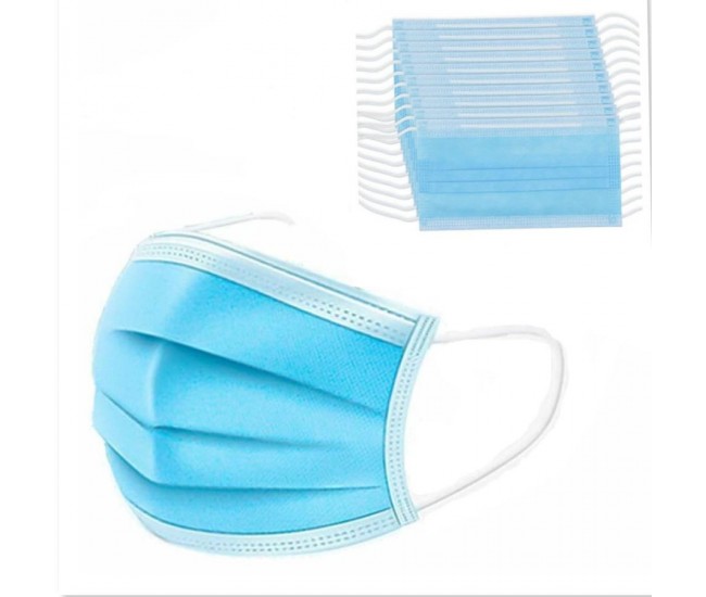 3-Ply Face Mask, One Size Fits All, Disposable - Blue 50pcs